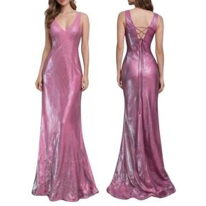 Vintage Y2K Beaded Pink iridescent Shimmer Maxi Gown Mermaid Fairy Ethereal Sz M